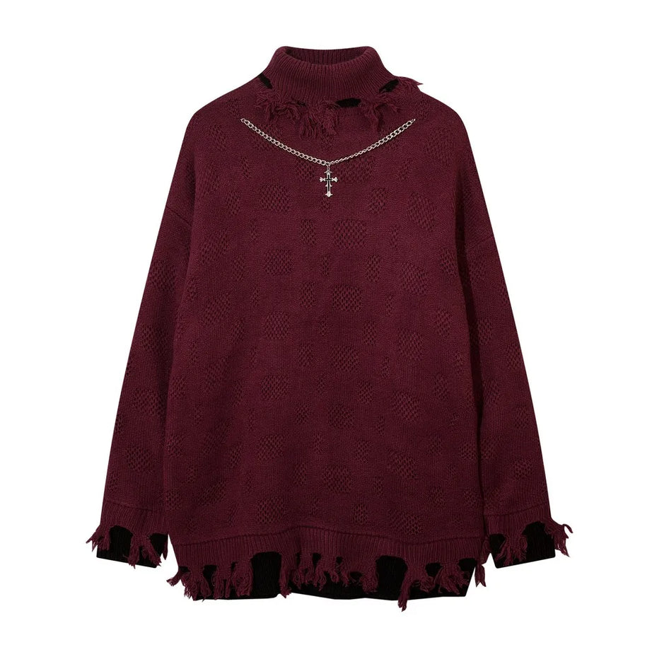 Reverie Edgy Distressed Sweater Red Shoptery