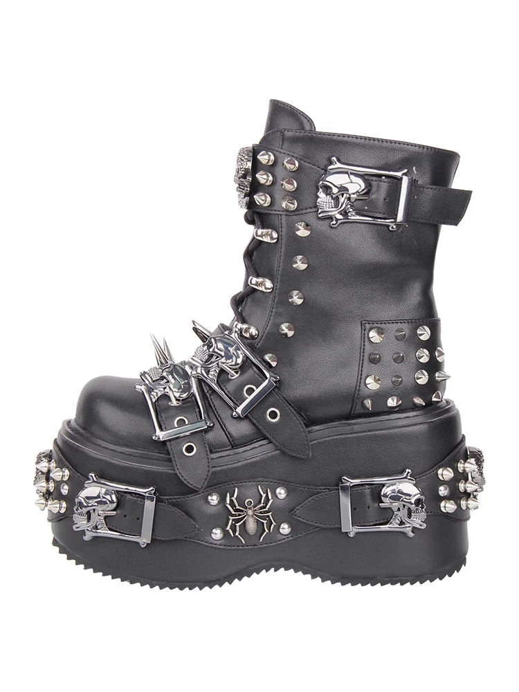 Visual Kei Skull Studded Spike Platform Combat Boots Shoptery
