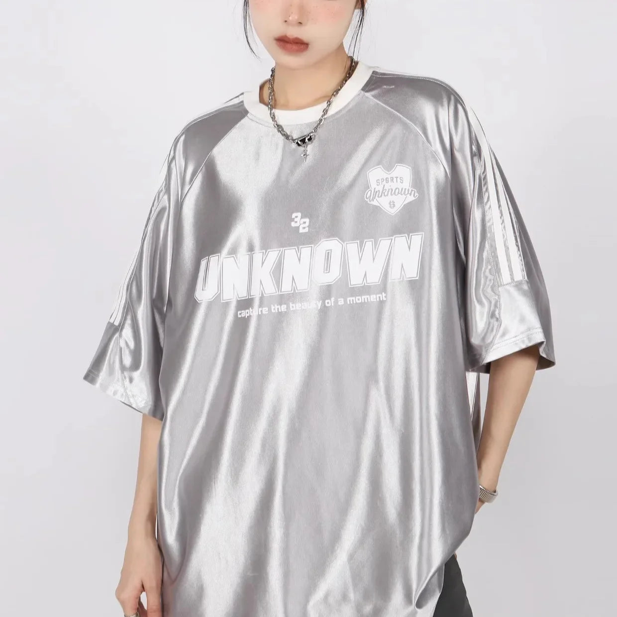 Futurist Chrome Sports Y2k T-Shirt Silver (upgraded no Pilling) Shoptery