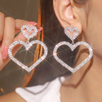 Jirai Kei Double Heart Glitter Drop Earrings in Hot Pink LDE07-6 Shoptery