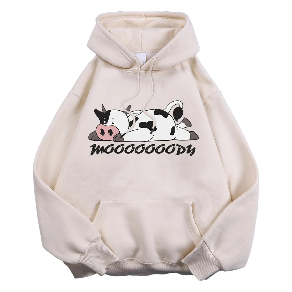 Cow Lounge Aesthetic Hoodie Beige Shoptery