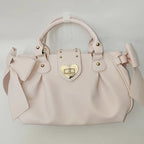 Jirai Kei Pink Heart Lock Bow Handbag with Gold Studs light pink Shoptery