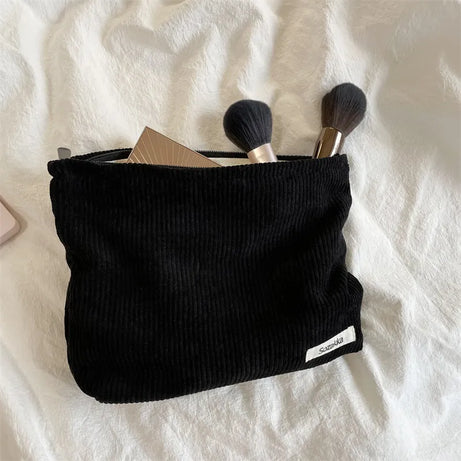 Cozy Ribbed Zipper Aesthetic Bag Black Shoptery