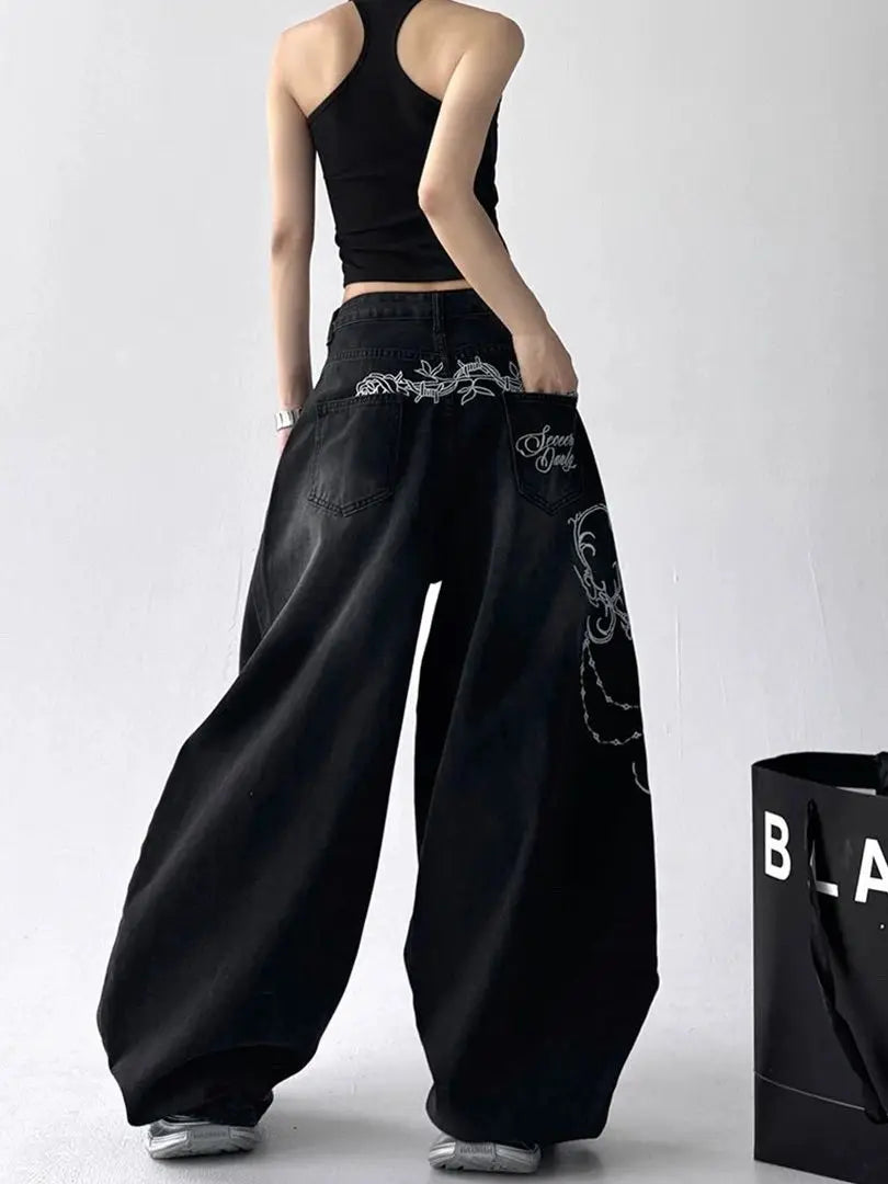 Midnight Scroll Embroidered Jeans Shoptery