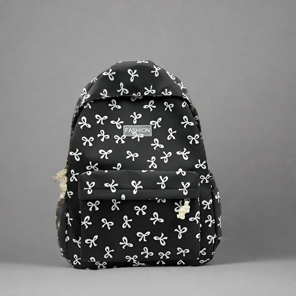 Bow Print Coquette Backpack Black Shoptery