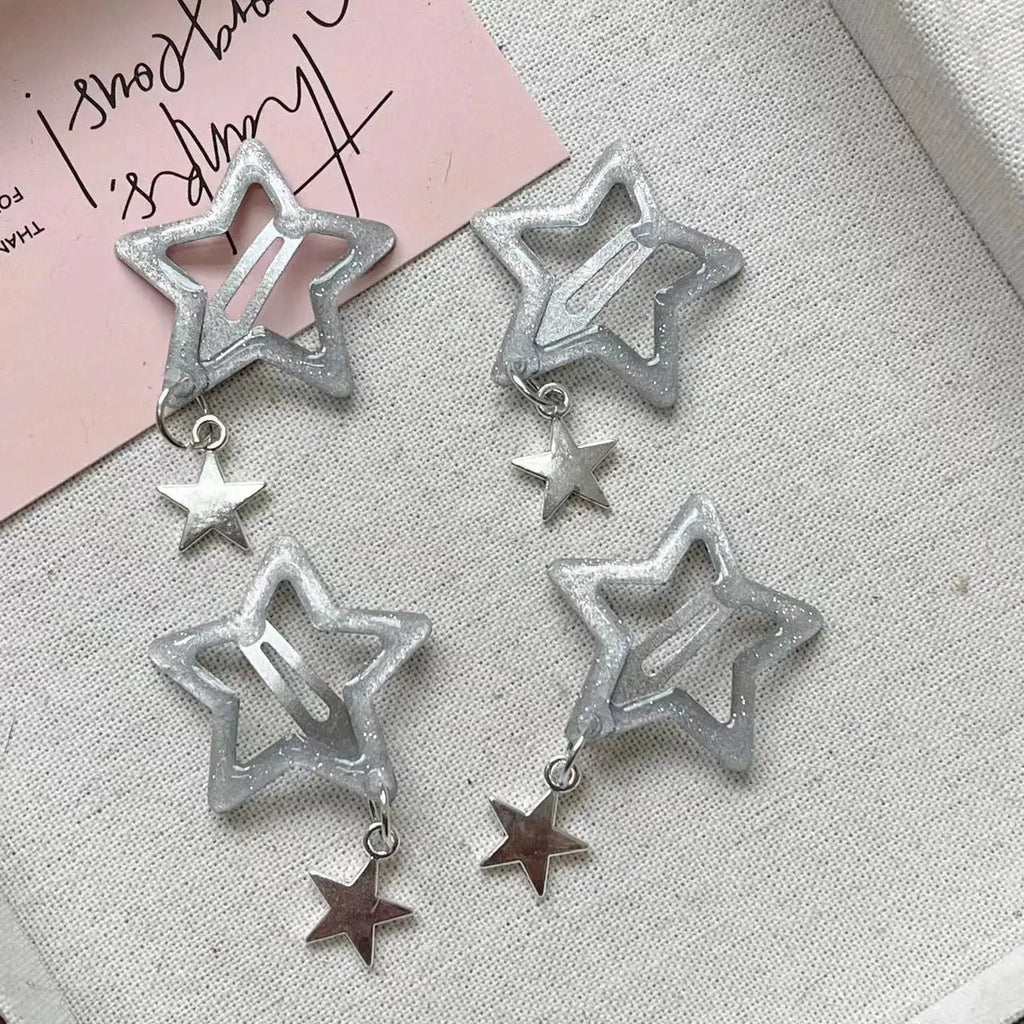 Decora Glitter Star Snap Hair Clips with Charm — Set of 4 Shoptery