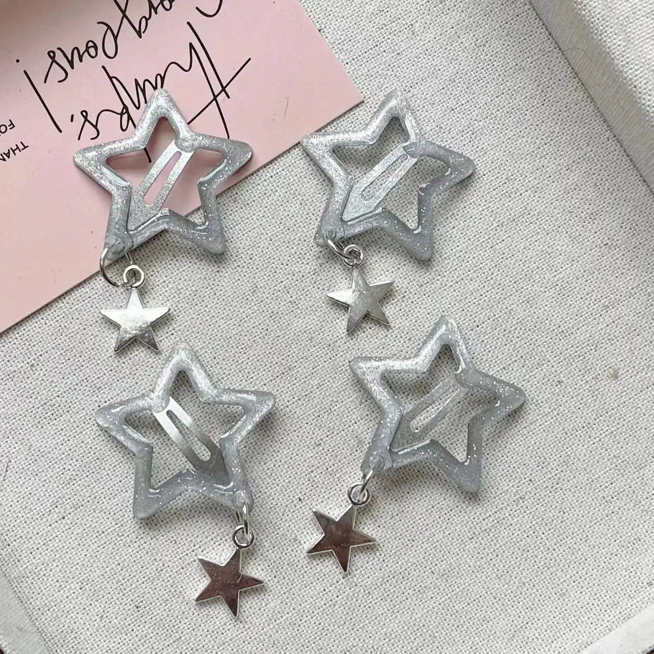 Decora Glitter Star Snap Hair Clips with Charm — Set of 4 Shoptery