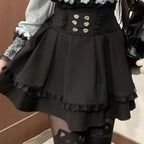 Jirai Kei Red Ruffle Blouse & Black Pleated Skirt Gothic Set Black Skirt Only Shoptery