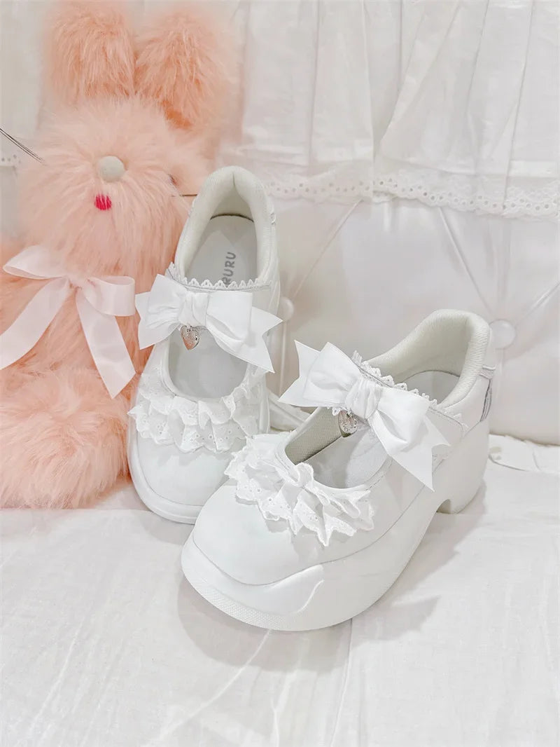 Fairy Kei Pastel Blue Plaid Skirt & Lace Bow Mary Jane Sneaker Set Shoptery