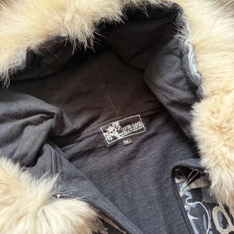 Autumn And Winter New Fashion Oversized Pattern Printed Fur Collar Sweater Women Y2K Gothic Hip Hop Harajuku Casual Sweatshirt Shoptery