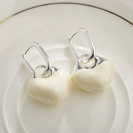 Pastel Candy Marble Heart Coquette Earrings White Shoptery