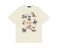 Aesthetic Cat Save World Cartoon T-shirt Beige Shoptery