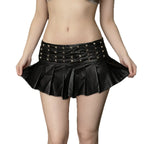 Visual Kei Black PU Leather Studded Pleated Mini Skirt Shoptery