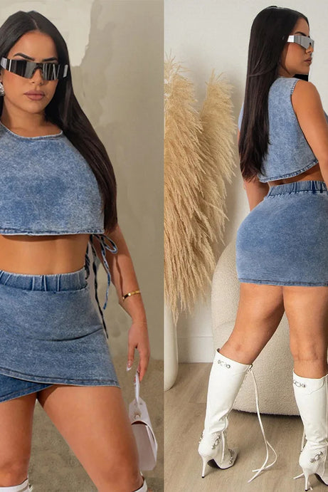 New Crop Tops Denim & Skirt Sets