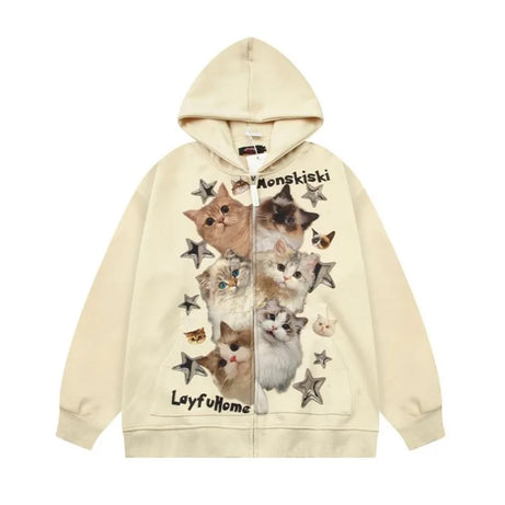 Meow Galaxy Zip Hoodie Apricot Shoptery