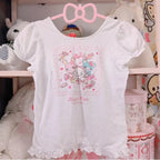 Fairy Kei Mezzo Piano Kawaii Ruffle Puff Sleeve Graphic Tee Shoptery