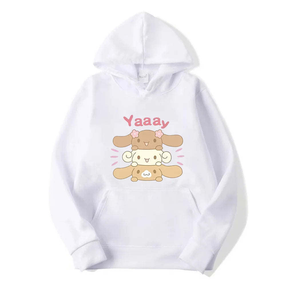 Kawaii Bunny Stack Hoodie White Shoptery