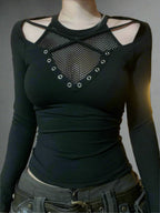 Cyber Web Grommet Aesthetic Top black Shoptery