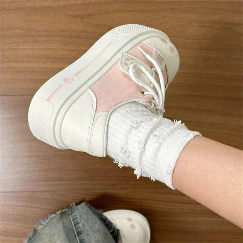 Jirai Kei Pink Cat Paw Platform Sneakers with Bunny Sock Charms Shoptery