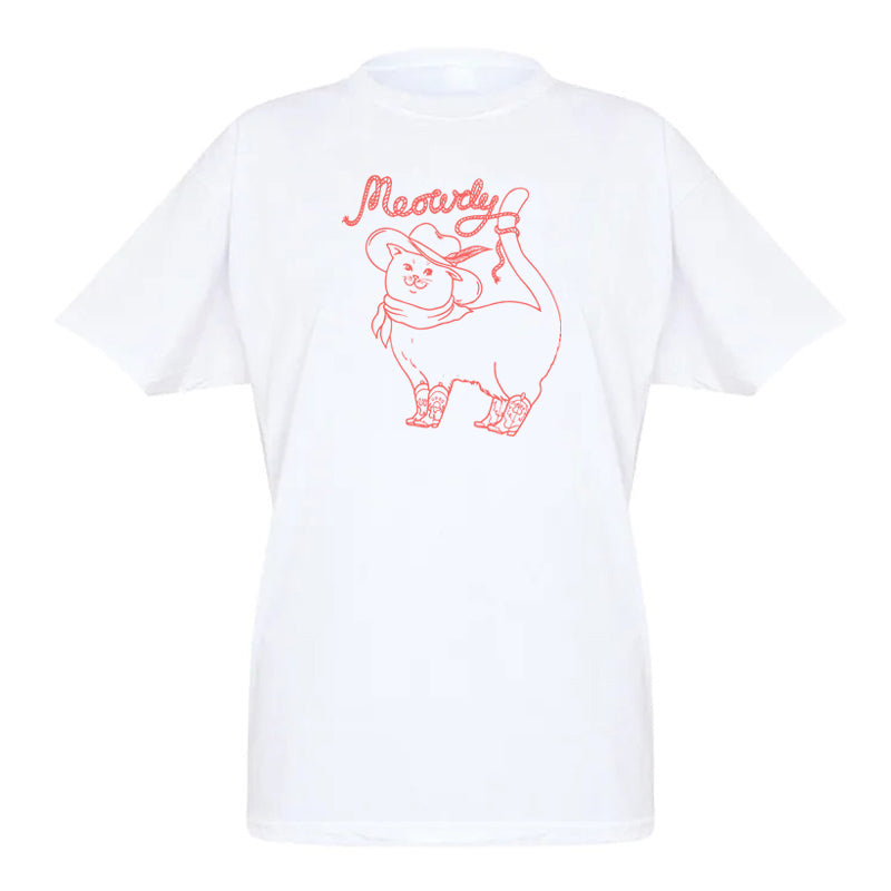 Aesthetic Cowboy Cat Graphic T-shirt White Shoptery