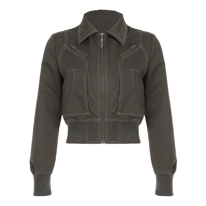 Combat Stitch Zip Y2k Jacket Green Shoptery