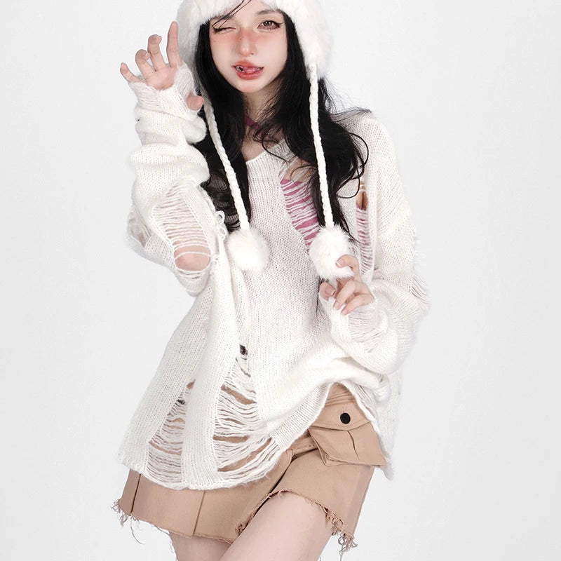 Shattered Threads Y2k Distressed Sweater Shoptery