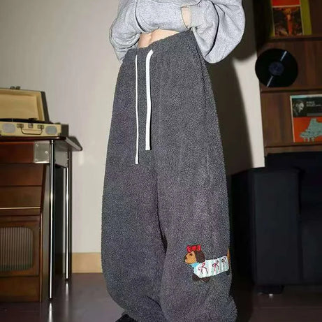 Plush Pup Drawstring Pants Dark Grey Shoptery