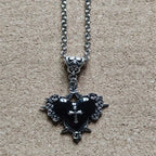Visual Kei Gothic Cross Heart Thorn Rose Silver Pendant Necklace Black1 Shoptery