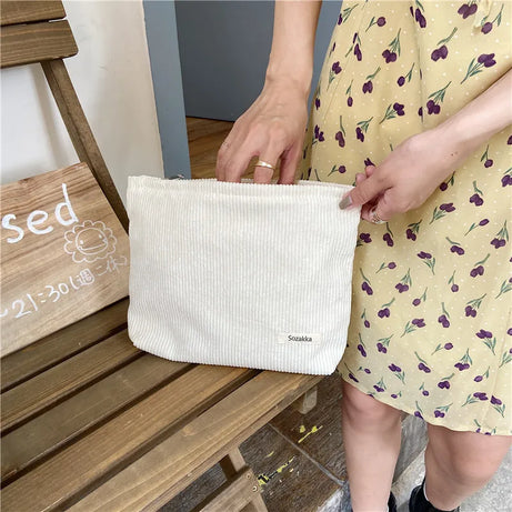 Cozy Ribbed Zipper Aesthetic Bag white Shoptery