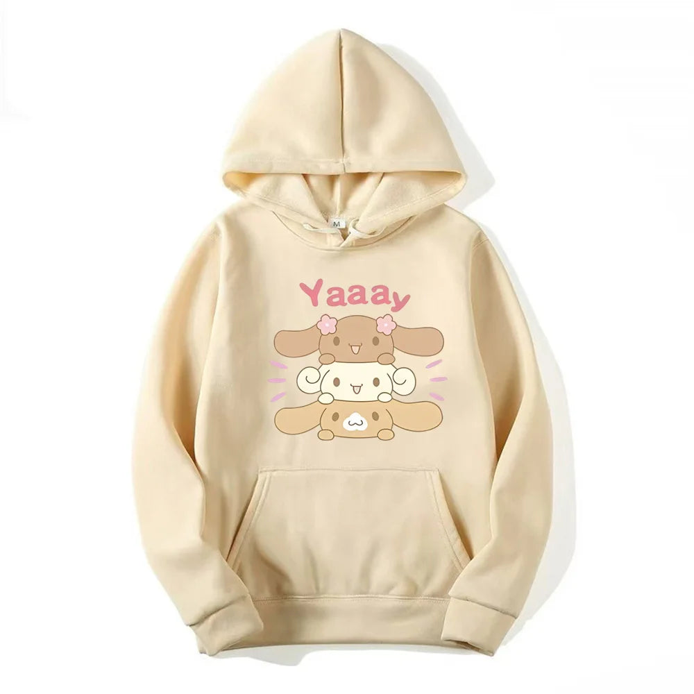 Kawaii Bunny Stack Hoodie Khaki Shoptery