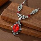 Visual Kei Baroque Filigree Red Crystal Pendant Necklace Shoptery