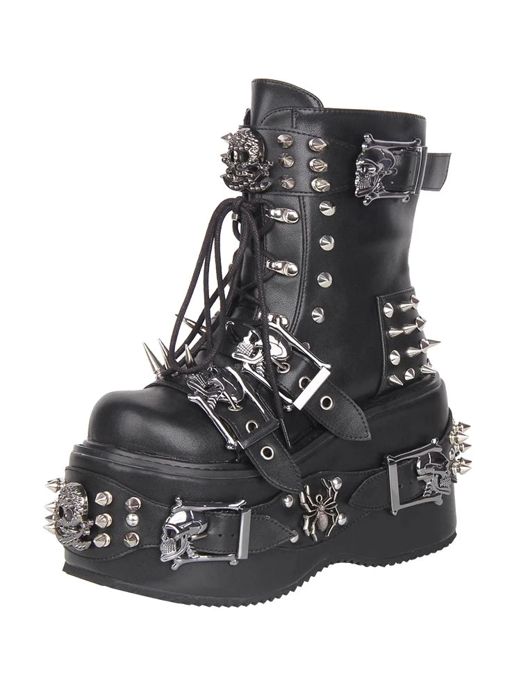 Visual Kei Skull Studded Spike Platform Combat Boots Shoptery