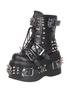 Visual Kei Skull Studded Spike Platform Combat Boots Shoptery