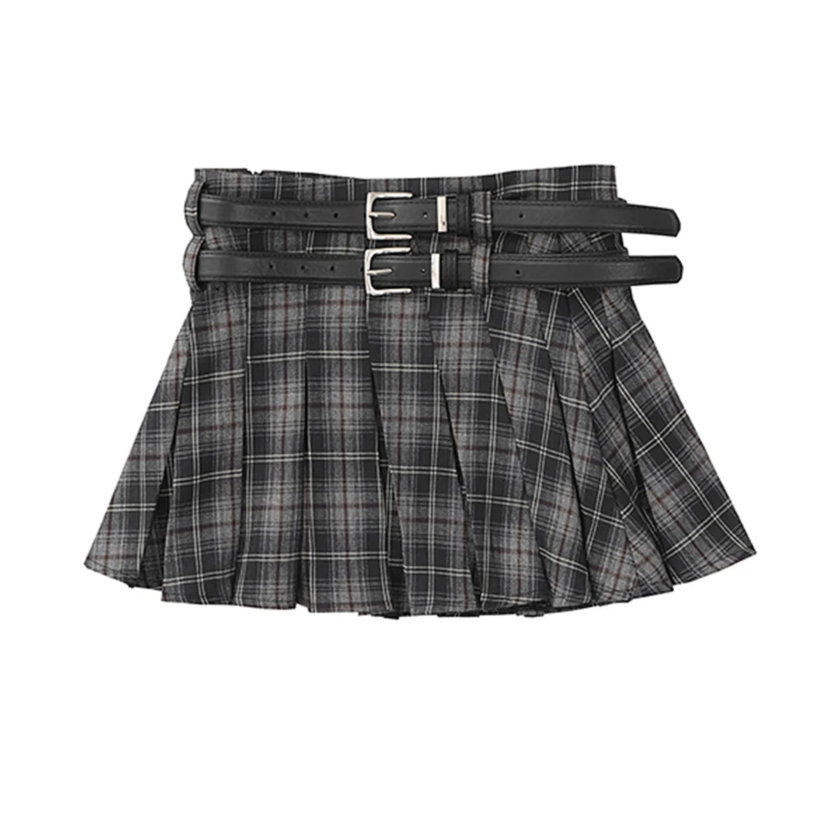 Midnight Prep Pleated Retro Skirt GRAY belt Shoptery