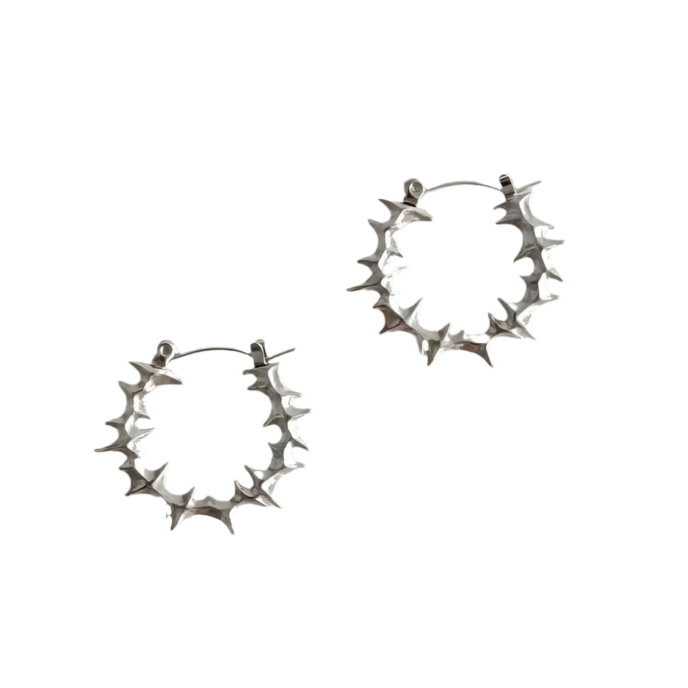 Spiked Crown Edgy Earrings Silver Shoptery