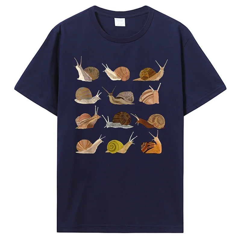 Snail Graphic Cotton T-Shirt Navy Shoptery