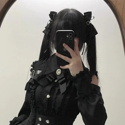 Jirai Kei Red Ruffle Blouse & Black Pleated Skirt Gothic Set Black Blouse Only Shoptery