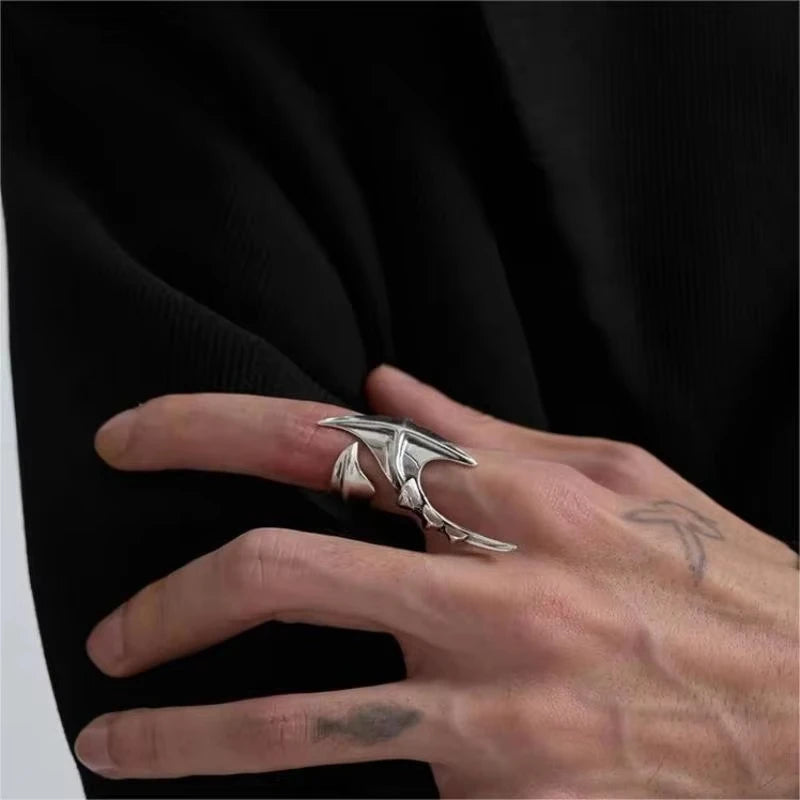 Visual Kei Spiked Star Thorn Wrap Adjustable Silver Ring Shoptery