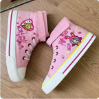 Decora Denim & Pink Polka Dot Kawaii High-Top Sneakers Pink Shoptery
