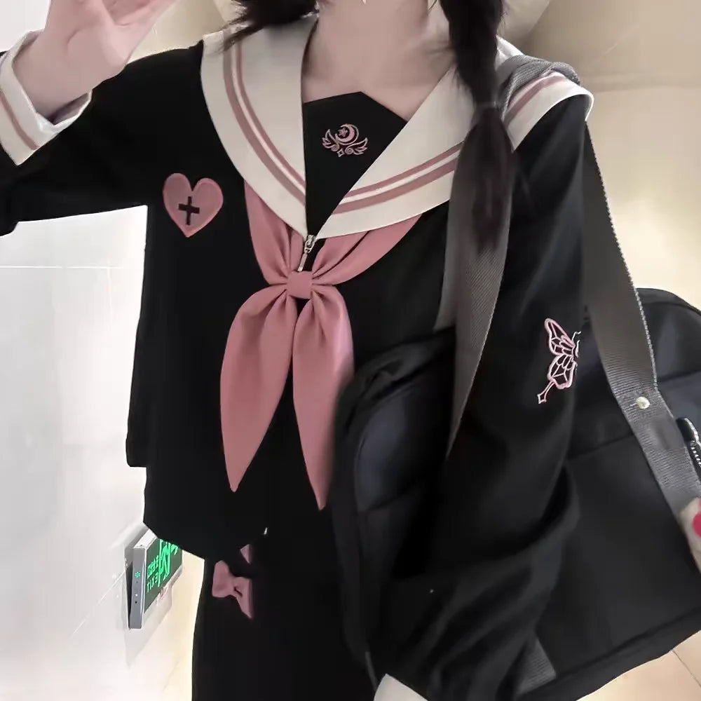 Jirai Kei Black Sailor Uniform Set with Pleated Skirt & Accessories Secondary image