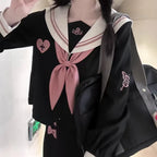 Jirai Kei Black Sailor Uniform Set with Pleated Skirt & Accessories Long sleeve top Shoptery