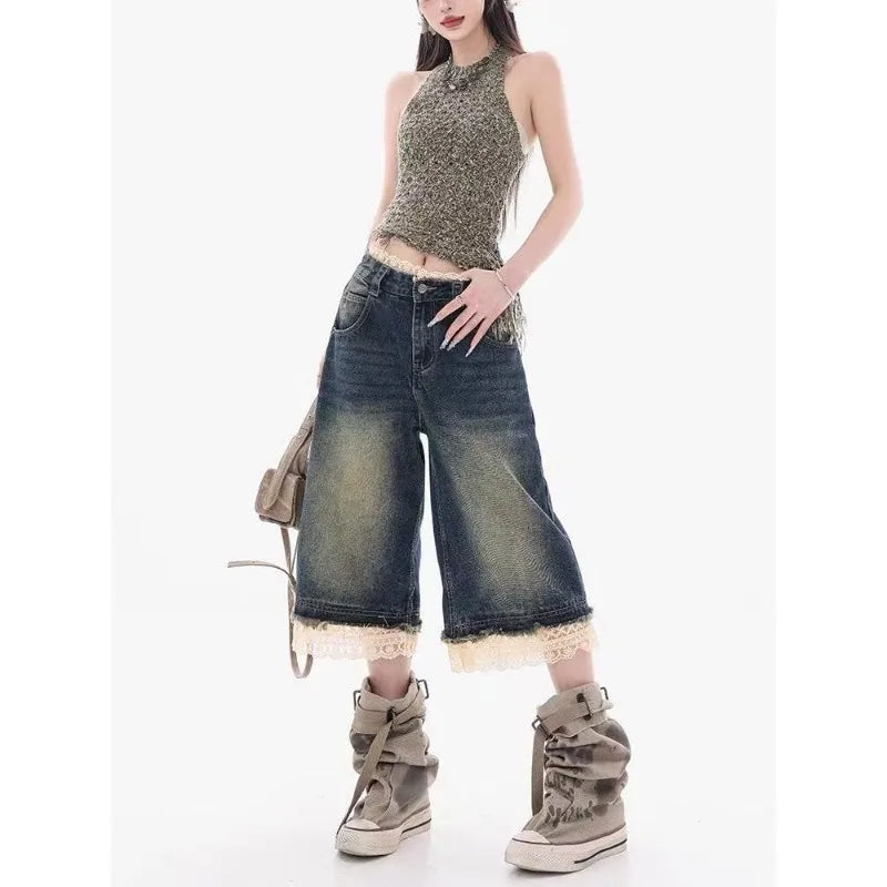 Wide Y2k Jean Shorts Blue Shoptery