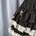 Jirai Kei Black White Ruffle Tiered Mini Skirt with Cross Charms Shoptery