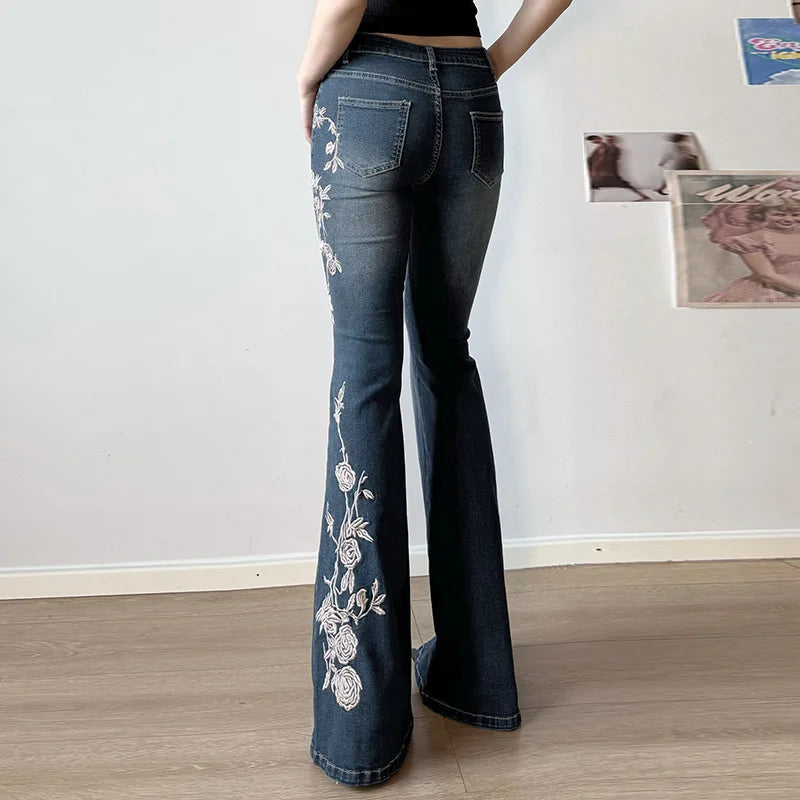Petal Trail Embroidered Jeans Shoptery