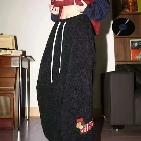 Plush Pup Drawstring Pants black Shoptery