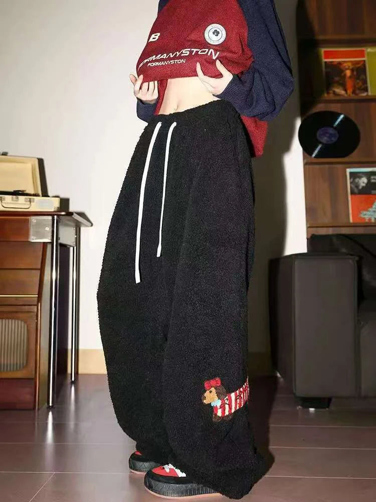 Plush Pup Drawstring Pants black Shoptery