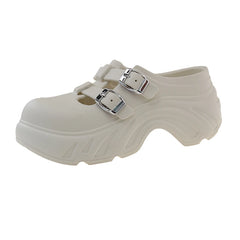 Double Buckle Edgy Slippers WHITE Shoptery