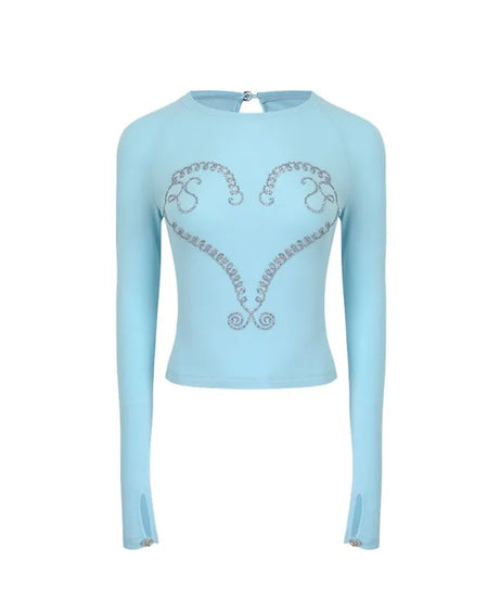 Crystal Heart Long Sleeve Crop Top