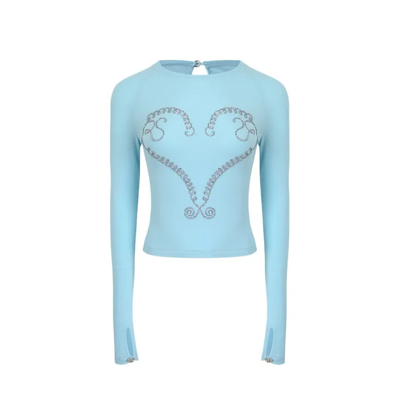 Crystal Heart Long Sleeve Crop Top