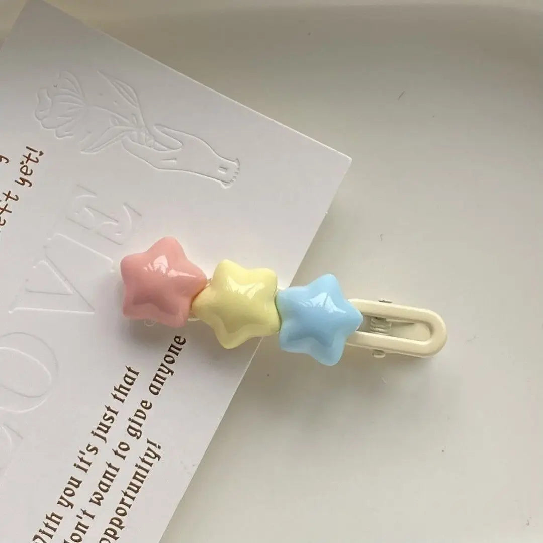 Decora Pastel Rainbow Triple Star Hair Clips Set of 4 1Pcs Shoptery